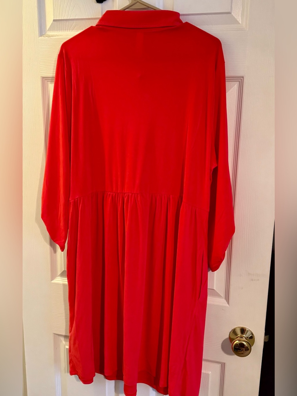 Button-Front Red Dress with Roll-Tab Sleeves - Picture 6 of 6
